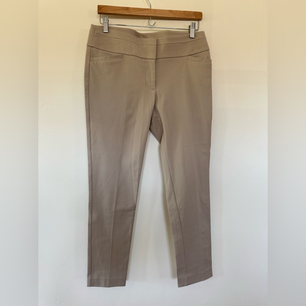 LOFT Tan Ankle Cropped Pants with Flat Front